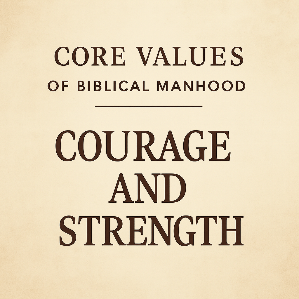 Core Values of Biblical Manhood Courage and Strength header image on parchment background for Just Hold Fast series