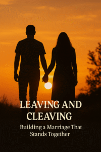 Leave and cleave biblical marriage image showing a husband and wife walking hand in hand at sunset, symbolizing unity, love, and faith in God’s design for marriage.
