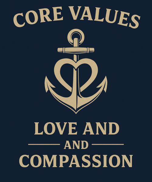 Core Values of Biblical Manhood Love and Compassion image with anchor and heart symbol on navy background